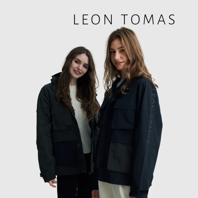 【LEON TOMAS】男女款撞色口袋防風外套 防水防風外套(黑色/墨綠色)