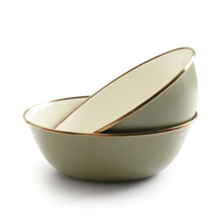 【Barebones】CKW-1025 雙色琺瑯碗組 Enamel Bowl-兩入 / 黃褐綠(湯碗 飯碗 備料碗 沙拉碗)