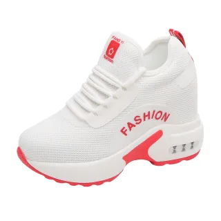 【HMH】厚底運動鞋 內增高運動鞋/時尚網布透氣舒適氣墊厚底內增高休閒運動鞋(紅)