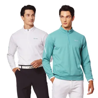 【Lynx Golf】男款吸溼排汗抗UV內刷毛保暖舒適夜光織帶凹凸印造型長袖立領POLO衫(二色)
