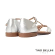【TINO BELLINI 貝里尼】巴西進口銀色T字細帶平底涼鞋FS7T003(銀色)