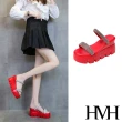 【HMH】坡跟拖鞋 厚底拖鞋 一字拖鞋/華麗閃耀美鑽一字帶坡跟厚底拖鞋(紅)