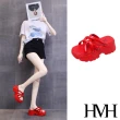 【HMH】坡跟拖鞋 厚底拖鞋 交叉拖鞋/繽紛厚版交叉帶造型坡跟厚底拖鞋(紅)
