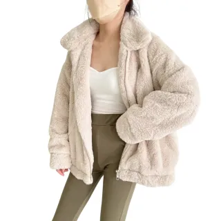 【Sparkling】韓系毛毛外套 保暖毛毛外套 寬鬆外套 韓系情侶外套 口袋外套(保暖外套 口袋外套 情侶外套)