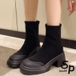 【Sp house】青春彈力復古粗跟圓頭短靴(2色可選)