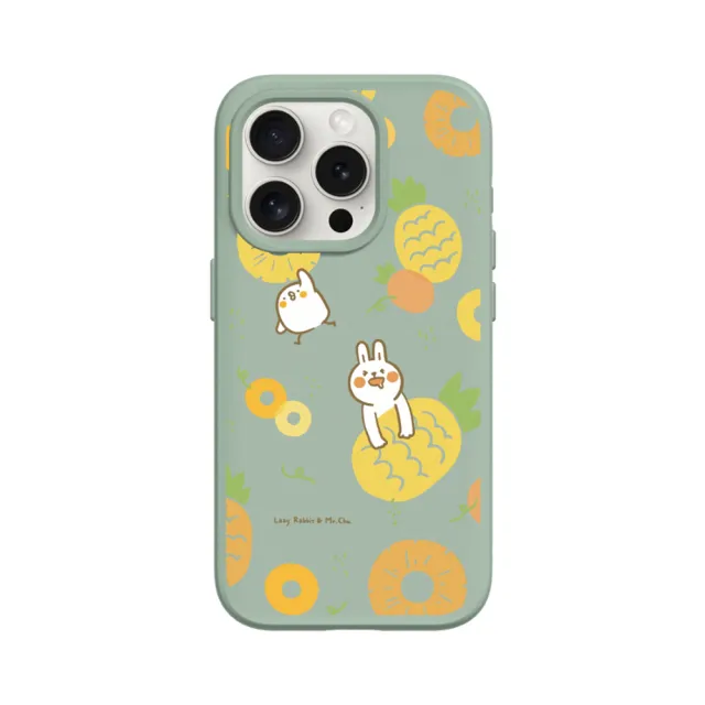 【RHINOSHIELD 犀牛盾】iPhone 15/Plus/Pro/Max SolidSuit MagSafe兼容 磁吸手機殼/鳳梨(懶散兔與啾先生)