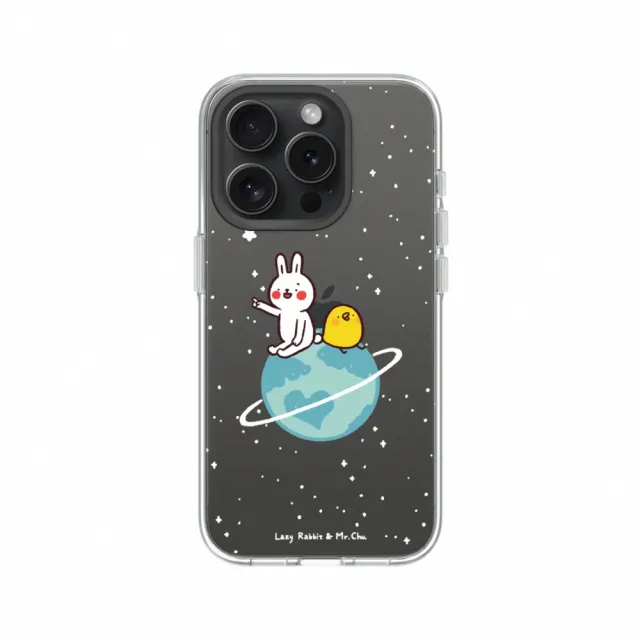 【RHINOSHIELD 犀牛盾】iPhone 15/Plus/15 Pro/Max Clear透明防摔手機殼/小宇宙(懶散兔與啾先生)