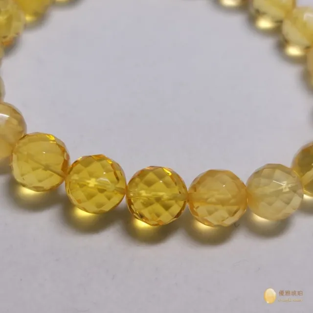 【優雅琥珀】8mm檸檬金珀 鑽面圓珠手串(隨身至寶 晶瑩閃亮  具鑑定證書)