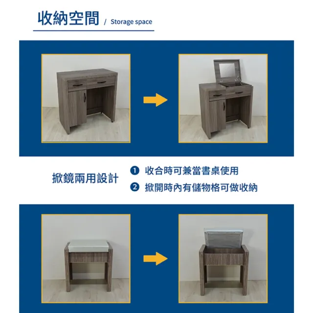 【A FACTORY 傢俱工場】派蒙 簡約收納化妝台(含椅)