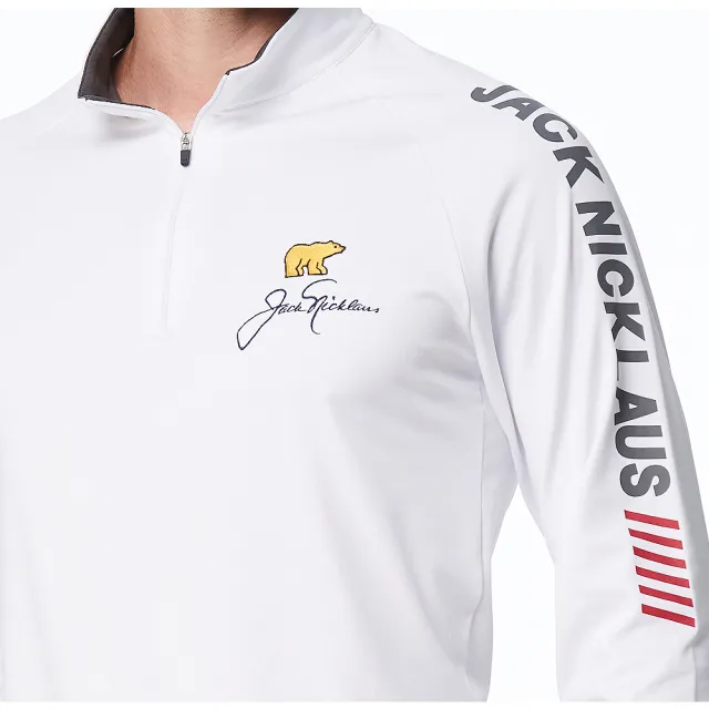 【Jack Nicklaus 金熊】GOLF男款彈性保暖機能吸濕排汗立領衫/高爾夫球衫(白色)