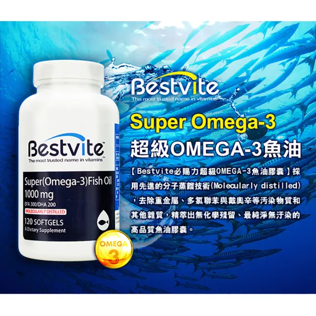 【美國BestVite】必賜力超級OMEGA-3魚油膠囊3瓶組(120顆*3瓶-效期至2025/07/31)