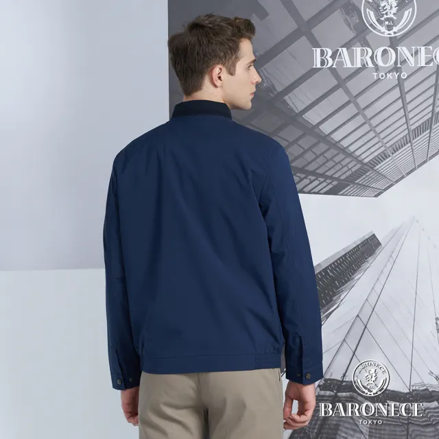 【BARONECE 百諾禮士】男款 直條印花棒球領防風薄夾克外套-藍色(1186668-38)