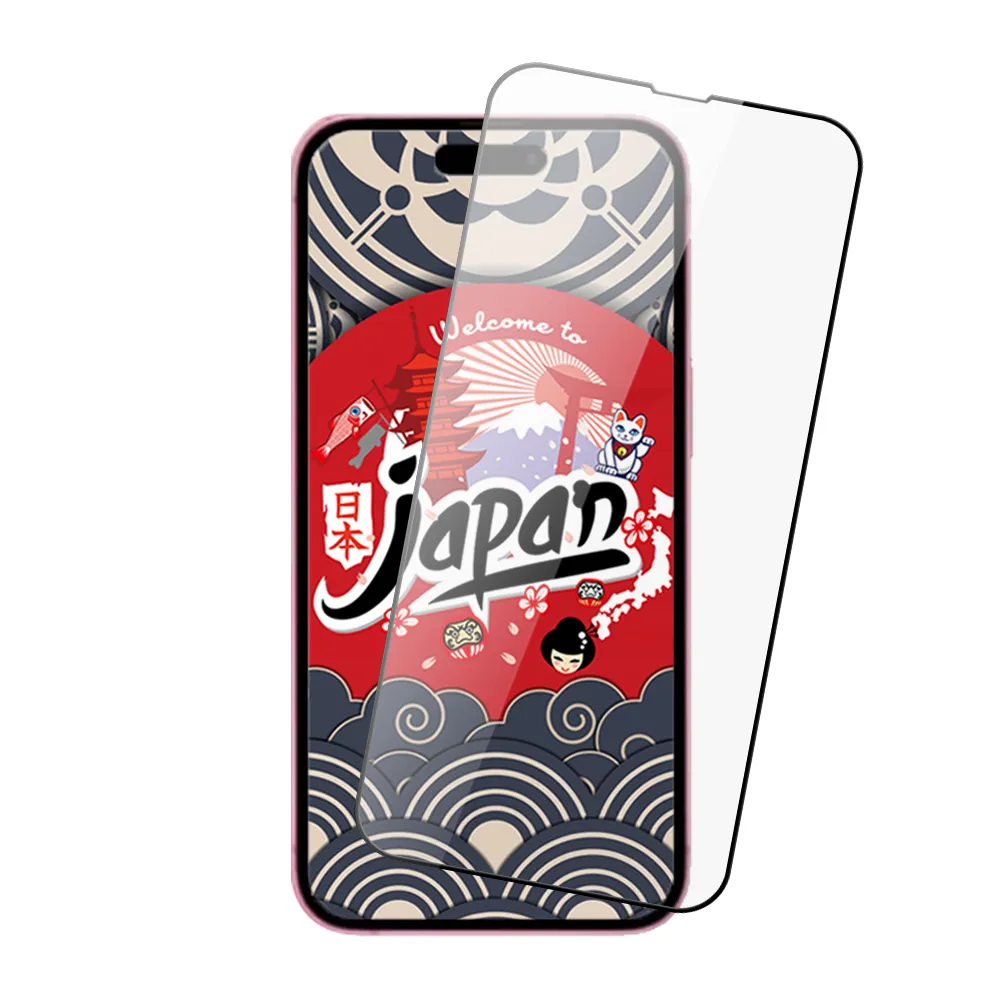 【鋼膜株式会社】買一送一IPhone 15 PLUS 保護貼黑框日本AGC 全覆蓋鋼化膜