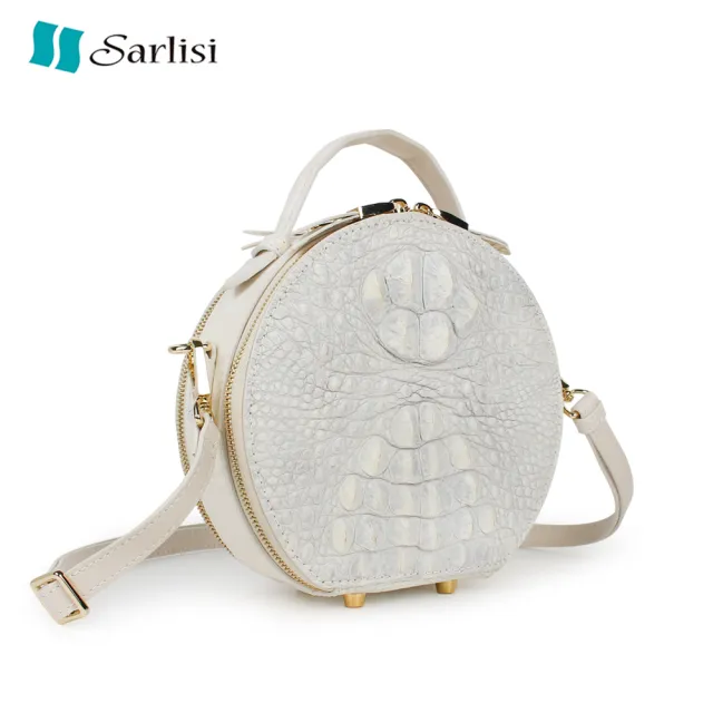 【Sarlisi】泰國進口新款鱷魚皮真皮女包時尚斜背輕奢手提包斜挎包小圓包(白色頭骨)