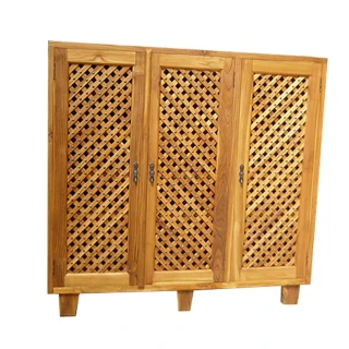 【吉迪市柚木家具】木條銅釘造型三門腰櫃/收納櫃 RPSC012(鞋櫃 收納 實木 前衛 個性 風格 藝術 簡約 獨特)