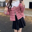 【BBHONEY】甜美荷葉娃娃領毛線格紋外套(秋冬新款)