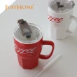【Just Home】樂咖陶瓷馬克杯附吸管500ml 紅色(杯子 陶瓷杯 馬克杯 吸管杯)