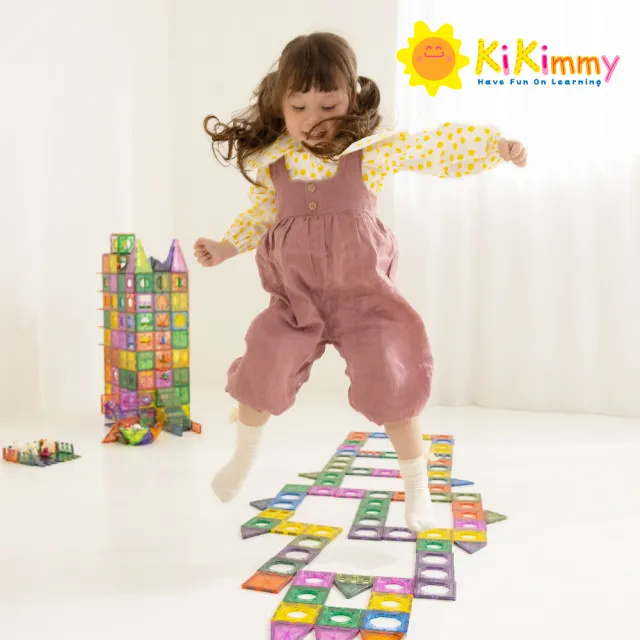 【kikimmy】豪華七彩燈光透亮益智磁力片積木(122 PCS/發光軌道套組)