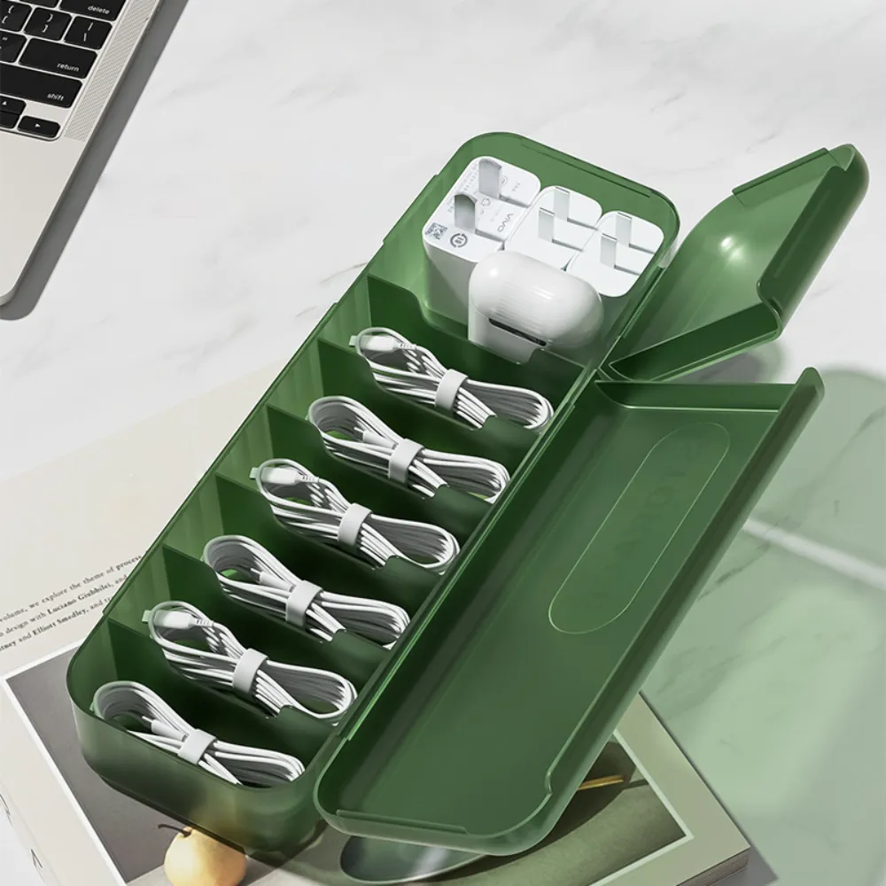 【Dagebeno荷生活】雙邊開蓋型充電線充電頭收納盒 大容量電線傳輸線分類盒(4入)