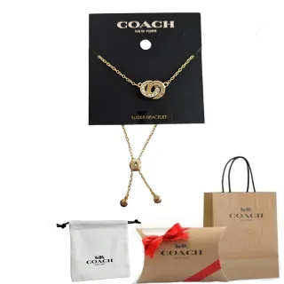 【COACH】coach 新款 珍珠水鑽雙扣環手鏈套組 金色 贈原廠防塵袋紙袋