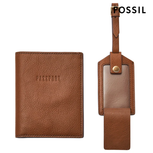 【FOSSIL 官方旗艦館】Gift Set 護照套行李牌禮物組-咖啡色 SLG1597200(母親節)