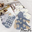 【HanVo】現貨 超值3件組 可愛灰藍色調插畫襪子 春秋薄款精梳棉淺口隱形襪(任選3入組合 6284)