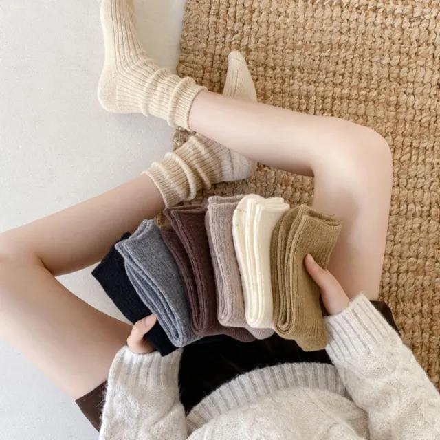 【Porabella】襪子 襪 素色襪 羊毛襪 加厚 女中筒襪 女襪 SOCKS