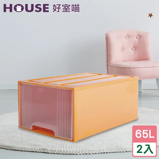 【HOUSE 好室喵】大桔子65L抽屜式收納箱-2入(換季 大容量 買一送一)