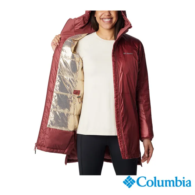 【Columbia 哥倫比亞 官方旗艦】女款-Arch Rock™金鋁點極暖長版連帽外套-磚紅色(UWL77570FB/HF)