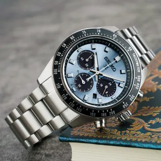 【SEIKO 精工】PROSPEX SPEEDTIMER 冰藍熊貓錶 水晶獎盃 太陽能三眼計時手錶(SSC935P1/V192-0AH0U)