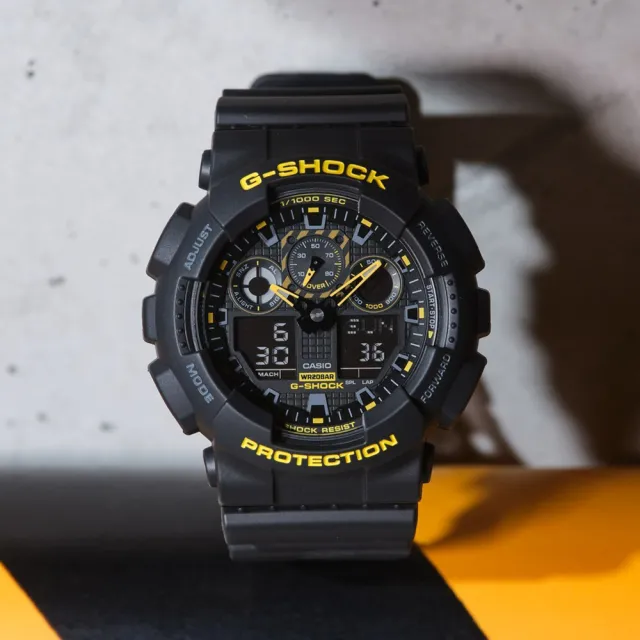 【CASIO 卡西歐】G-SHOCK 黑黃配色系列 雙顯手錶 開學(GA-100CY-1A)