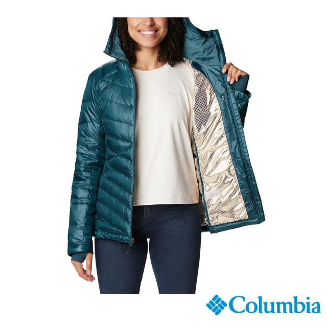 【Columbia 哥倫比亞 官方旗艦】女款-Joy Peak™金鋁點極暖防潑連帽外套-孔雀藍(UWR71020NY/HF)