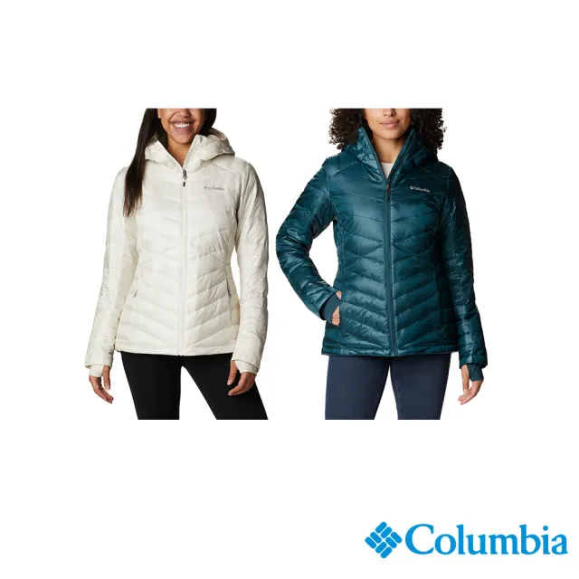 【Columbia 哥倫比亞 官方旗艦】女款-Joy Peak™金鋁點極暖防潑連帽外套-孔雀藍(UWR71020NY/HF)