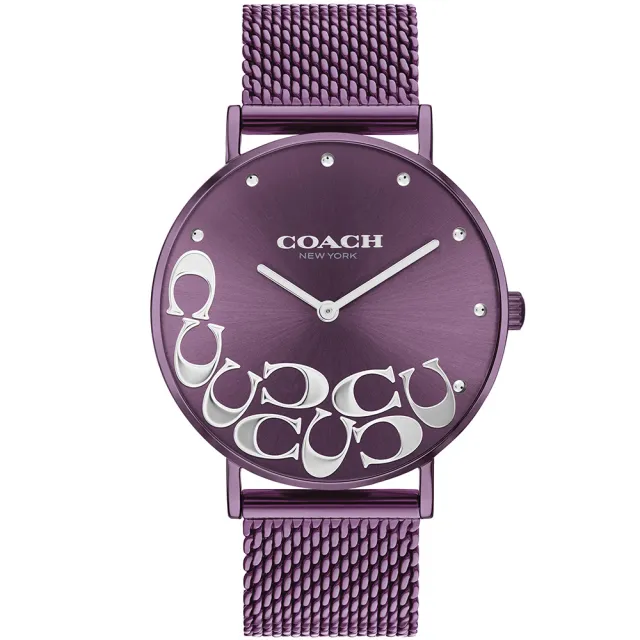 【COACH】官方授權經銷商 經典C字LOGO設計面盤米蘭帶手錶-36mm/紫 母親節 禮物(14503823)