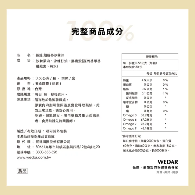 【Wedar 薇達】超臨界沙棘油6盒搶購組(30顆/盒)