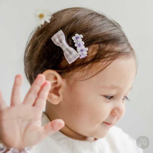 【Happy Prince】韓國製 Belin粉紫格紋小花女嬰兒童髮夾3件組(女童髮飾)