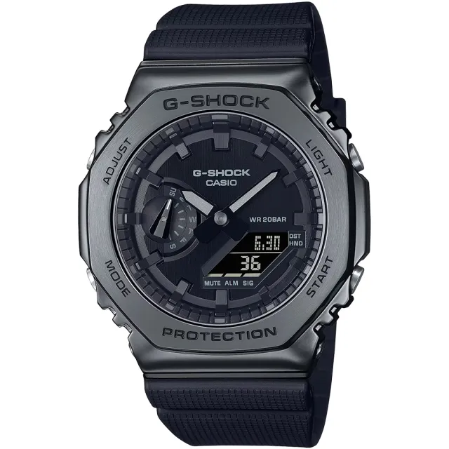 【CASIO 卡西歐】G-SHOCK 酷黑時尚 金屬八角防護構造雙顯錶 禮物 開學(GM-2100BB-1A)