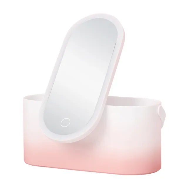 【Nil】LED手提化妝鏡收納盒 便攜旋轉補光燈美妝鏡 梳妝盒鏡(補妝鏡 收納鏡 補光鏡)