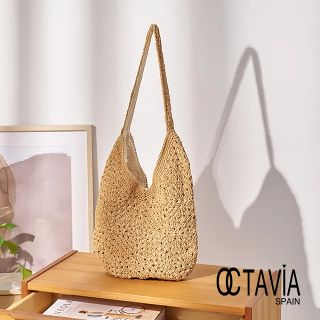【OCTAVIA 8】亞碧斯 手工棉線編織蛋型休閒肩背包 - 歐草棕(渡假包 仿草編包)