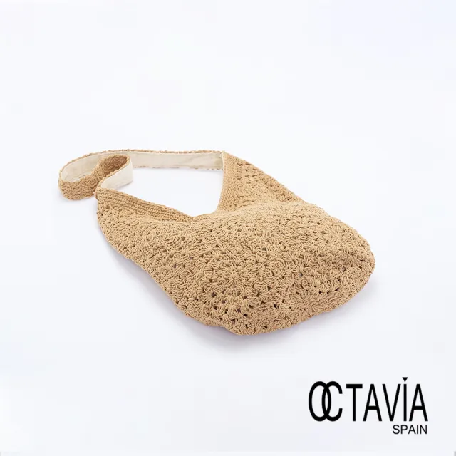 【OCTAVIA 8】亞碧斯 手工棉線編織蛋型休閒肩背包 - 歐草棕(渡假包 仿草編包)