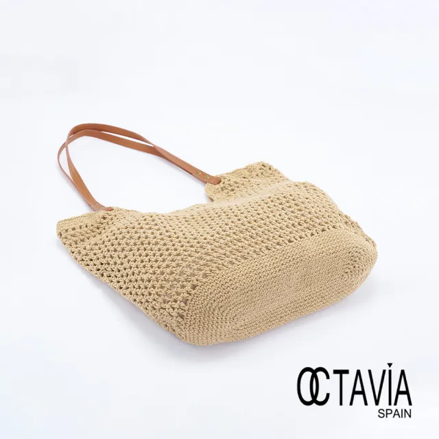【OCTAVIA 8】雙11 梅芙曼 手工棉線編織方型休閒托特包 - 芳草棕(渡假包 仿草編包)