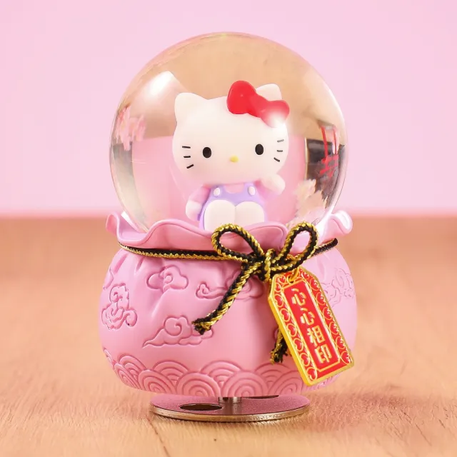 【JARLL 讚爾藝術】三麗鷗 Hello Kitty招財貓 福袋水晶球音樂盒(三麗鷗 官方授權)