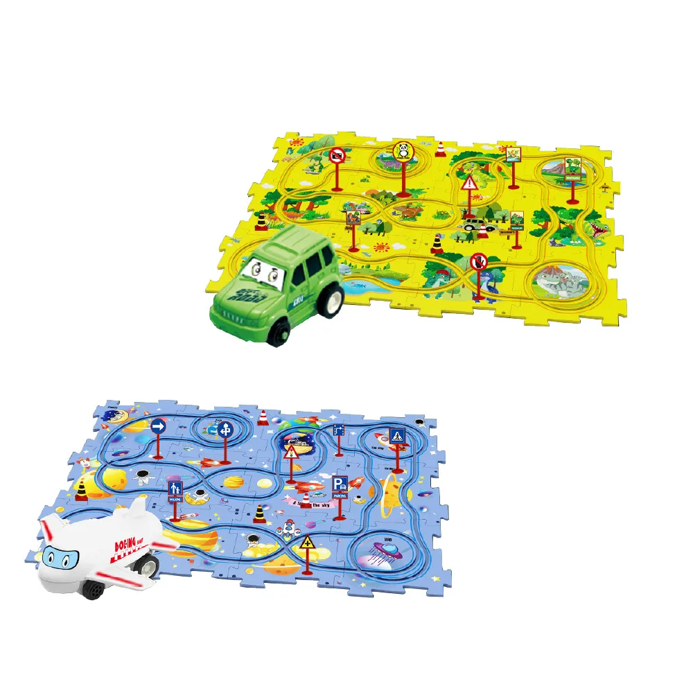 【Finger Pop 指選好物】拼圖軌道玩具車5件組 免運費(電動玩具車/裝軌道/益智拼圖/DIY/兒童玩具)