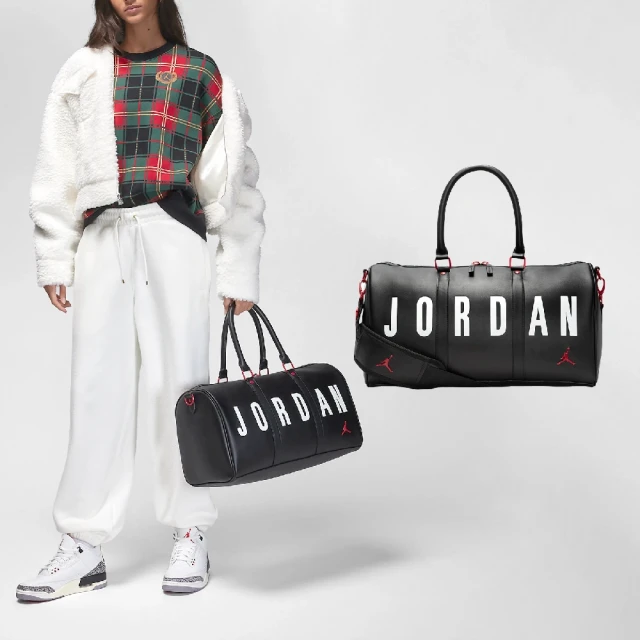 NIKE 耐吉 水桶包 Jordan Jumpman 行李袋 黑 白 肩背 手提 包 皮革 健身 運動包(JD2343014AD-001)