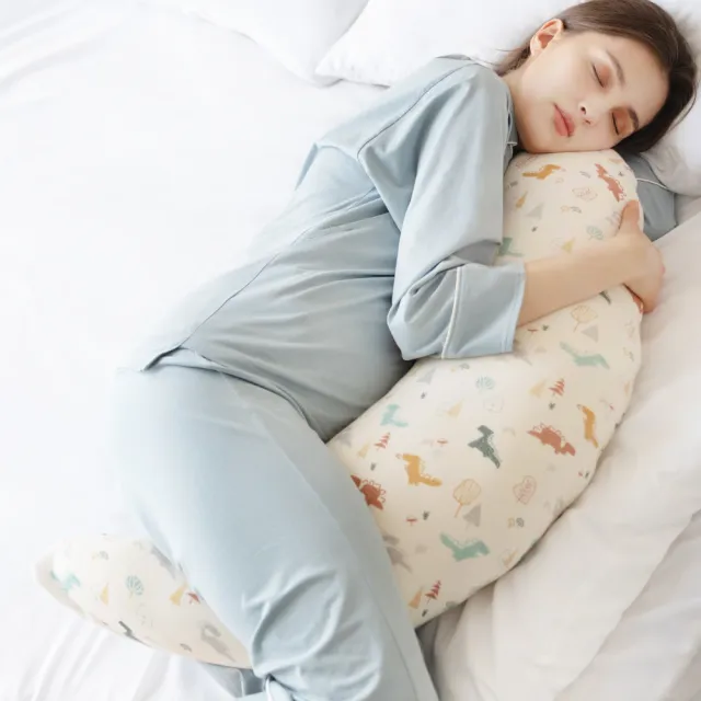 【Gennies 奇妮】智能恆溫抗菌親子枕 月亮枕 媽媽枕 孕婦枕 哺乳枕 安撫枕(恐龍米)