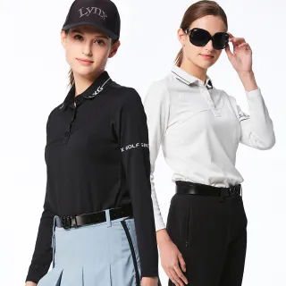 【Lynx Golf】首爾高桿風格！女款合身吸溼排汗雙面緹花配布剪接緹花領片長袖POLO衫/高爾夫球衫(二色)