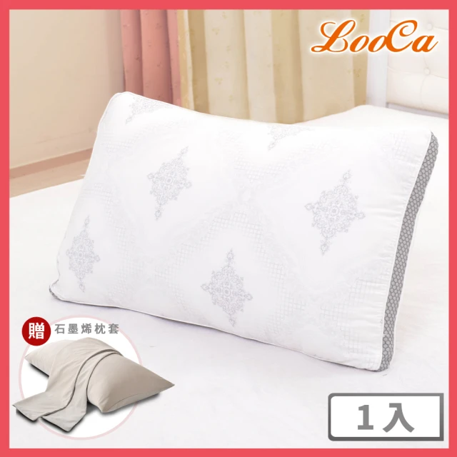 【LooCa】100%石墨烯枕頭套+蠶絲枕頭