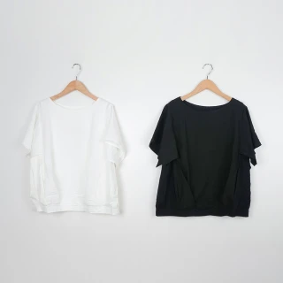 【MOSS CLUB】異材質布料剪接圓領短袖上衣(黑 白)