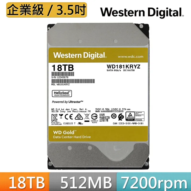 【WD 威騰】金標 18TB 3.5吋 企業級內接硬碟(WD181KRYZ)