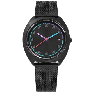【ALBA】跳色潮流 霓虹元素 日期 米蘭編織不鏽鋼手錶 鍍黑 36mm(VJ32-X304SD.AG8K53X1)